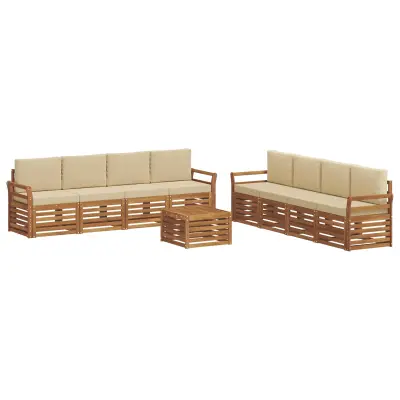 vidaXL Sedežne garniture 9 pcs Naravna in bež Masiven les akacije