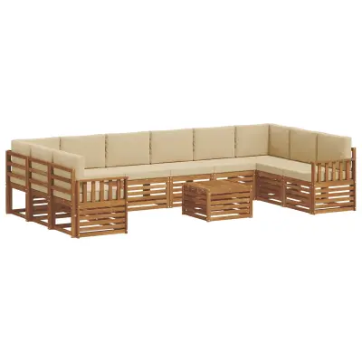 vidaXL Zunanja garnitura za sedenje z blazino 11 pcs Naravna in bež