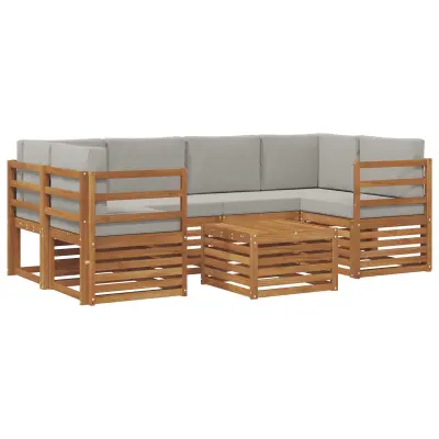 vidaXL Zunanja garnitura za sedenje 7 pcs Naravna in svetlo siva