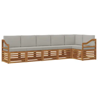 vidaXL Kotna sedežna garnitura z blazino 6 pcs Naravna in svetlo siva