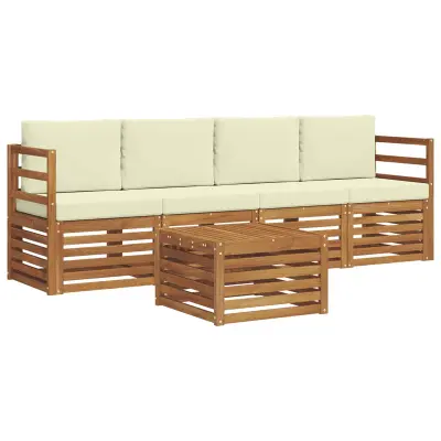 vidaXL Zunanja garnitura za sedenje z blazino 5 pcs Naravna in smetana