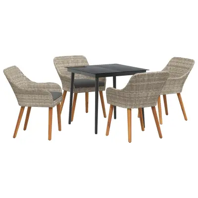 vidaXL Komplet za jedilnico v vrtu 5 pcs Svetlo siva poli ratan