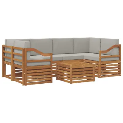 vidaXL Zunanja garnitura za sedenje 7 pcs Naravna in svetlo siva