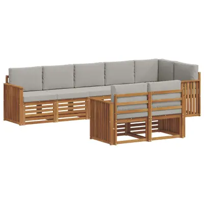 vidaXL Sedežne garniture z blazino 8 pcs Naravna in svetlo siva