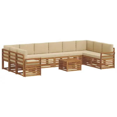 vidaXL Zunanja garnitura za sedenje z blazino 11 pcs Naravna in bež