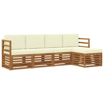 vidaXL Zunanja garnitura za sedenje z blazino 5 pcs Naravna in smetana