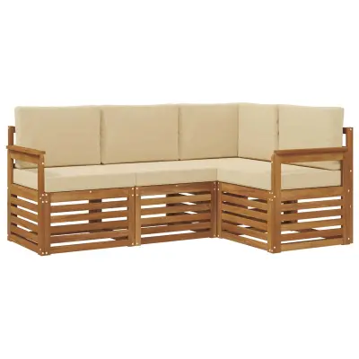 vidaXL Sedežne garniture 4 pcs Naravna in bež Masiven les akacije