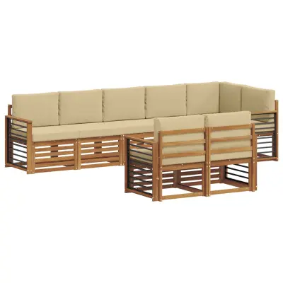 vidaXL Sedežne garniture 8 pcs Naravna in bež Masiven les akacije
