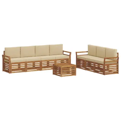 vidaXL Sedežne garniture 8 pcs Naravna in bež Masiven les akacije
