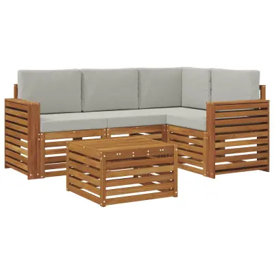 vidaXL Zunanja garnitura za sedenje 5 pcs Naravna in svetlo siva