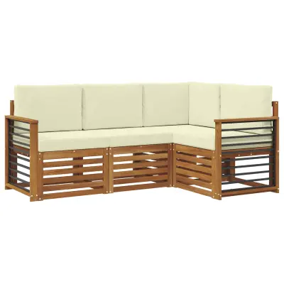 vidaXL Sedežne garniture 4 pcs Naravna in smetana Masiven les akacije