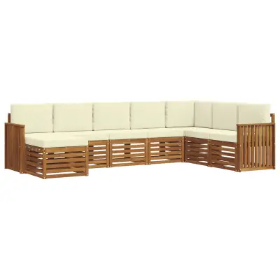 vidaXL Zunanja garnitura za sedenje z blazino 8 pcs Naravna in smetana