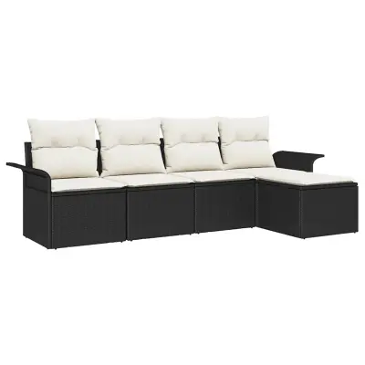 vidaXL Zunanji kavč z blazino 5 pcs Črna poli ratan