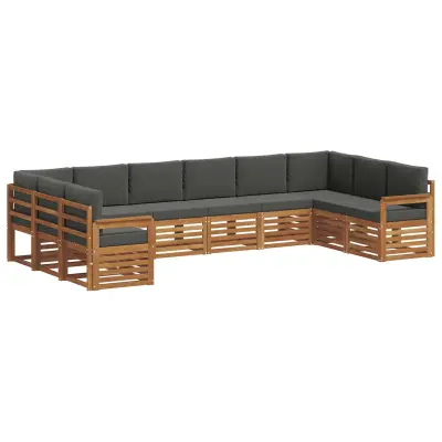 vidaXL Kotna sedežna garnitura z blazino 10 pcs Naravna in antracitna