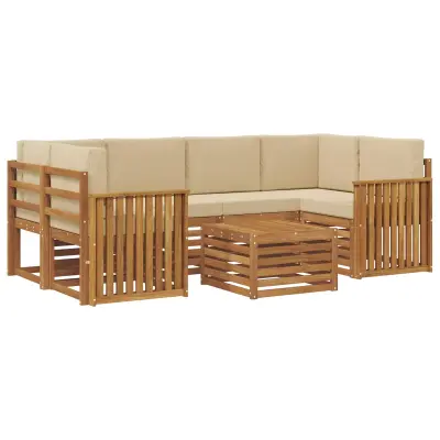 vidaXL Zunanja garnitura za sedenje z blazino 7 pcs Naravna in bež