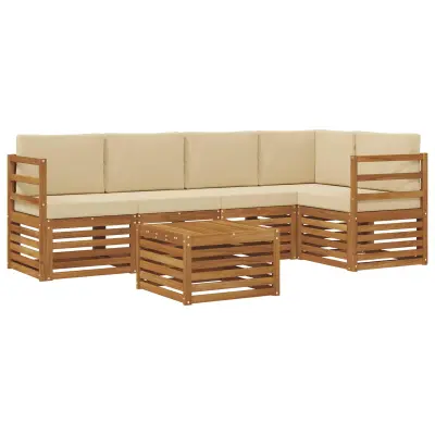 vidaXL Kotna sedežna garnitura z blazino 6 pcs Naravna in bež
