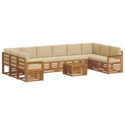 vidaXL Zunanja garnitura za sedenje z blazino 11 pcs Naravna in bež