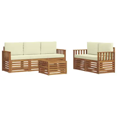 vidaXL Sedežne garniture 6 pcs Naravna in smetana Masiven les akacije