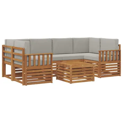 vidaXL Zunanja garnitura za sedenje 7 pcs Naravna in svetlo siva