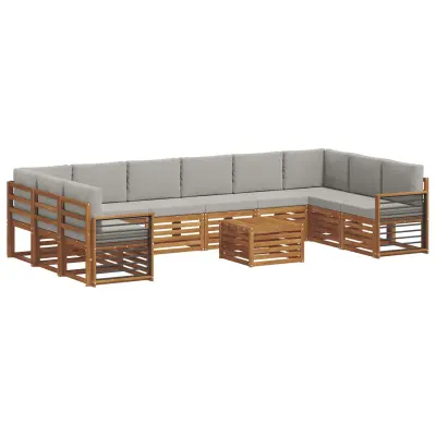 vidaXL Zunanja garnitura za sedenje 11 pcs Naravna in svetlo siva