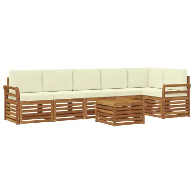 vidaXL Kotna sedežna garnitura z blazino 7 pcs Naravna in smetana