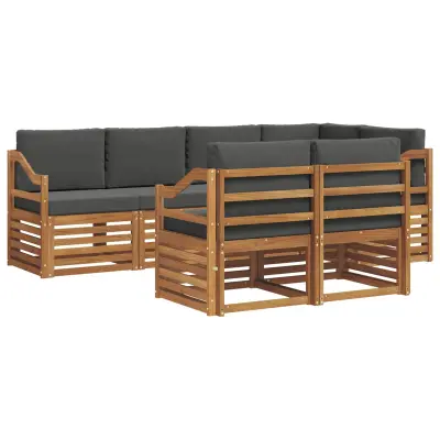 vidaXL Kotna sedežna garnitura z blazino 7 pcs Naravna in antracitna