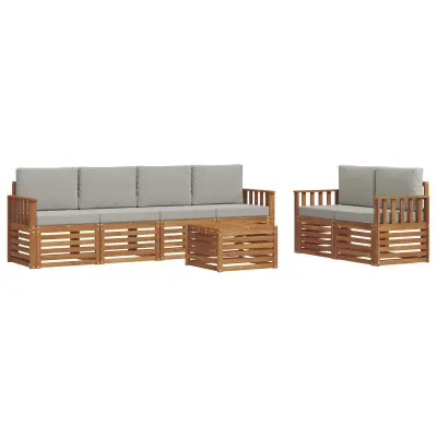 vidaXL Zunanja garnitura za sedenje 7 pcs Naravna in svetlo siva