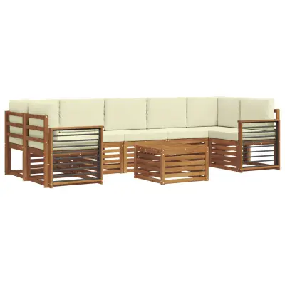 vidaXL Zunanja garnitura za sedenje z blazino 8 pcs Naravna in smetana