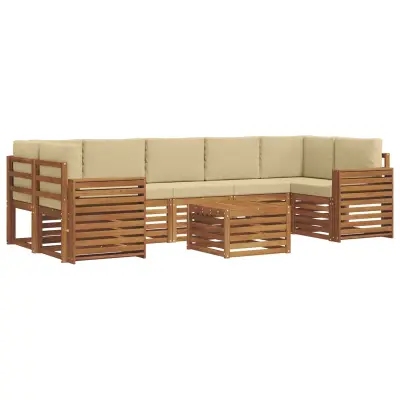 vidaXL Zunanja garnitura za sedenje z blazino 8 pcs Naravna in bež