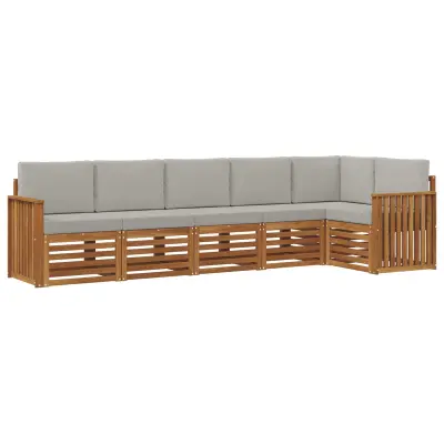vidaXL Kotna sedežna garnitura z blazino 6 pcs Naravna in svetlo siva