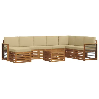 vidaXL Zunanja garnitura za sedenje z blazino 9 pcs Naravna in bež