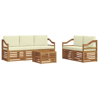 vidaXL Sedežne garniture 6 pcs Naravna in smetana Masiven les akacije