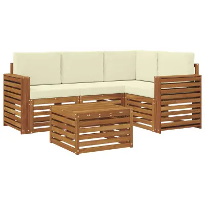 vidaXL Zunanja garnitura za sedenje z blazino 5 pcs Naravna in smetana