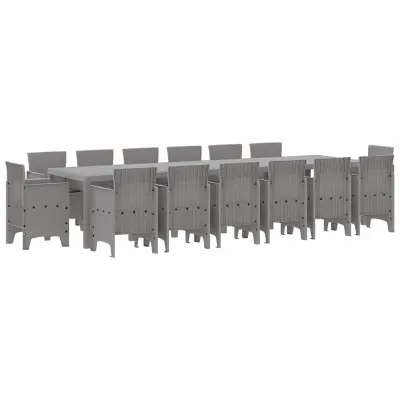 vidaXL Komplet za jedilnico v vrtu 15 pcs Svetlo siva Polt rattan