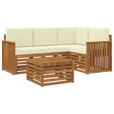 vidaXL Zunanja garnitura za sedenje z blazino 5 pcs Naravna in smetana