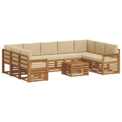 vidaXL Sedežne garniture 10 pcs Naravna in bež Masiven les akacije