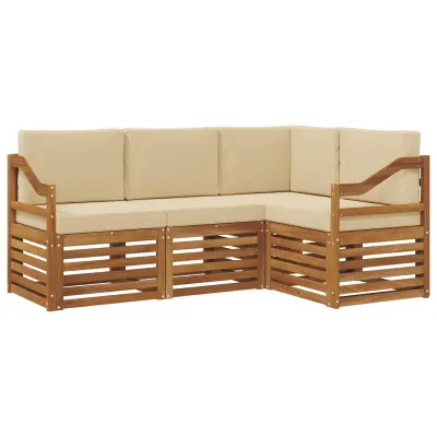 vidaXL Sedežne garniture 4 pcs Naravna in bež Masiven les akacije