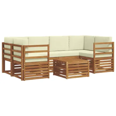 vidaXL Zunanja garnitura za sedenje z blazino 7 pcs Naravna in smetana