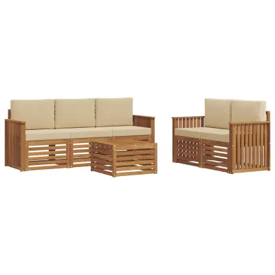 vidaXL Sedežne garniture 6 pcs Naravna in bež Masiven les akacije