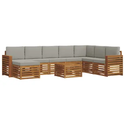 vidaXL Zunanja garnitura za sedenje 9 pcs Naravna in svetlo siva