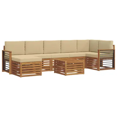 vidaXL Zunanja garnitura za sedenje z blazino 8 pcs Naravna in bež