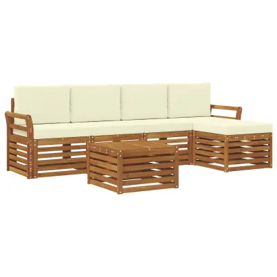 vidaXL Zunanja garnitura za sedenje z blazino 6 pcs Naravna in smetana
