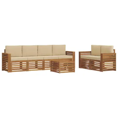 vidaXL Zunanja garnitura za sedenje z blazino 7 pcs Naravna in bež