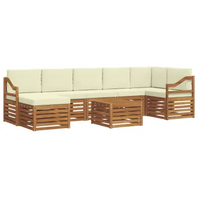 vidaXL Zunanja garnitura za sedenje z blazino 8 pcs Naravna in smetana