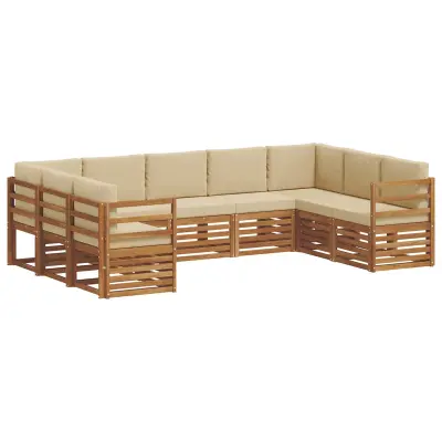 vidaXL Kotna sedežna garnitura z blazino 9 pcs Naravna in bež