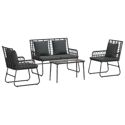 vidaXL Set vrtn furniture z blazino 4 pcs Črna in anthracit poli ratan