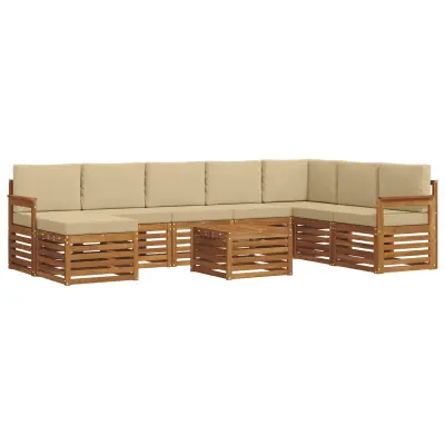 vidaXL Zunanja garnitura za sedenje z blazino 9 pcs Naravna in bež
