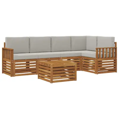 vidaXL Kotna sedežna garnitura z blazino 6 pcs Naravna in svetlo siva