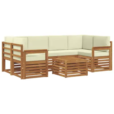 vidaXL Zunanja garnitura za sedenje z blazino 7 pcs Naravna in smetana