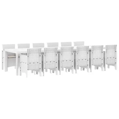 vidaXL Komplet za jedilnico v vrtu 13 pcs Bela Polt rattan